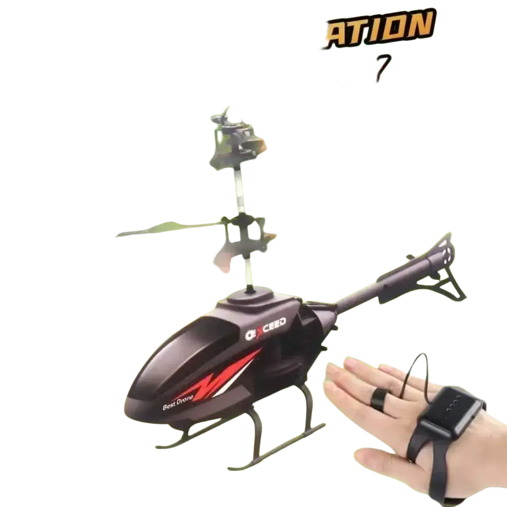 Black and red remote control helicopter with sleek aerodynamic design and rechargeable batteries for extended flight time