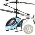 Light blue and black remote control helicopter toy for kids with silver propellers and adjustable speed control