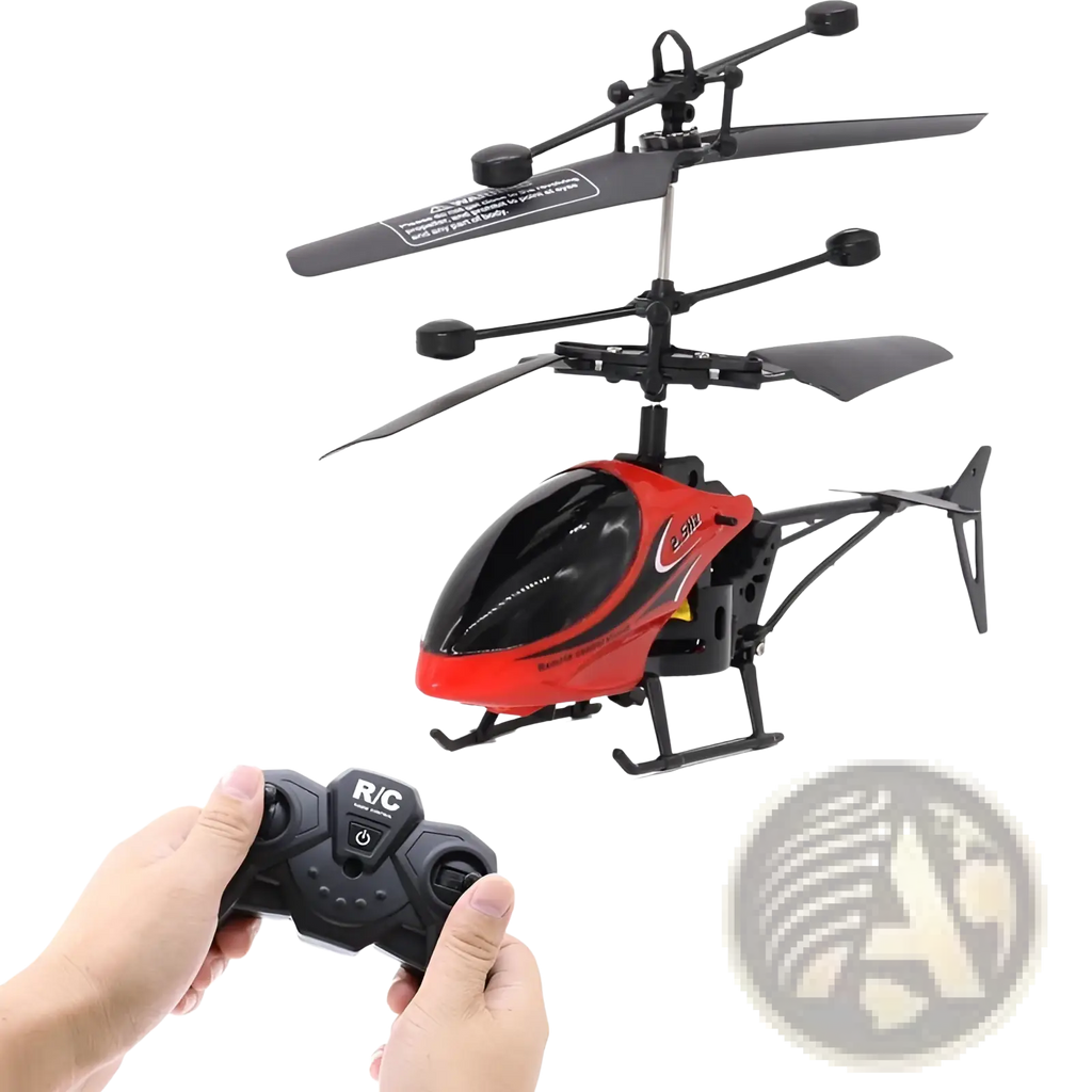 Remote control helicopter toy for kids with speed control in red and black glossy finish and dual rotating blades