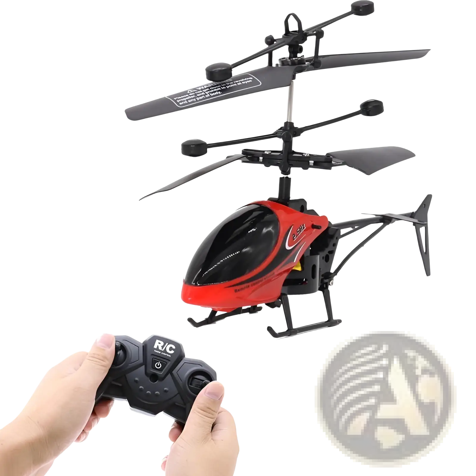 Remote control helicopter toy for kids with speed control in red and black glossy finish and dual rotating blades