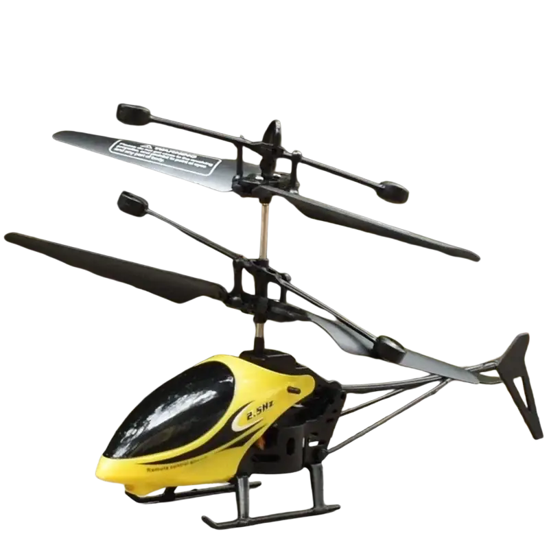 Yellow and black remote control helicopter with sleek glossy finish and led lights package includes remote control aircraft