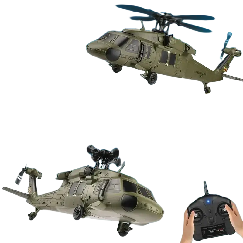 Olive green remote control helicopter wltoys k170 black hawk with detailed military markings and rotor blades