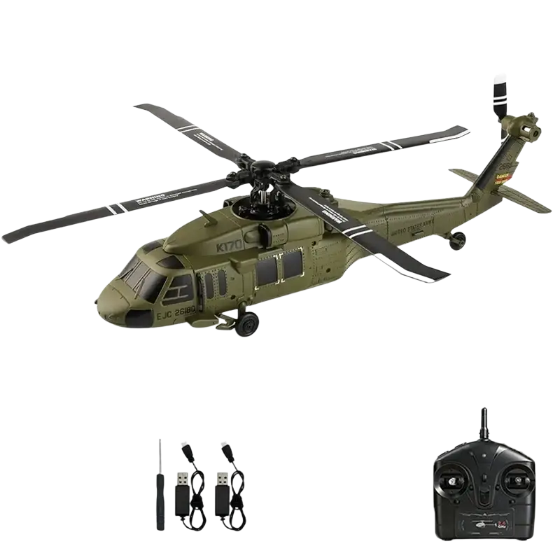 Olive green and black remote control helicopter model wltoys k170 black hawk with remote controller for outdoor use