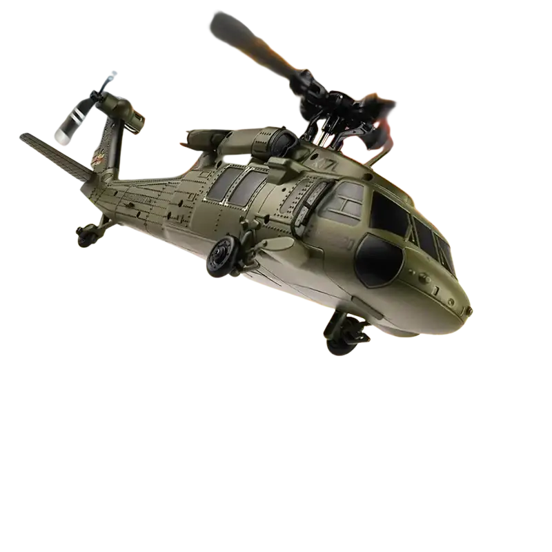 Olive green remote control helicopter model wltoys k170 black hawk with detailed cockpit and rotor blades for remote controller use