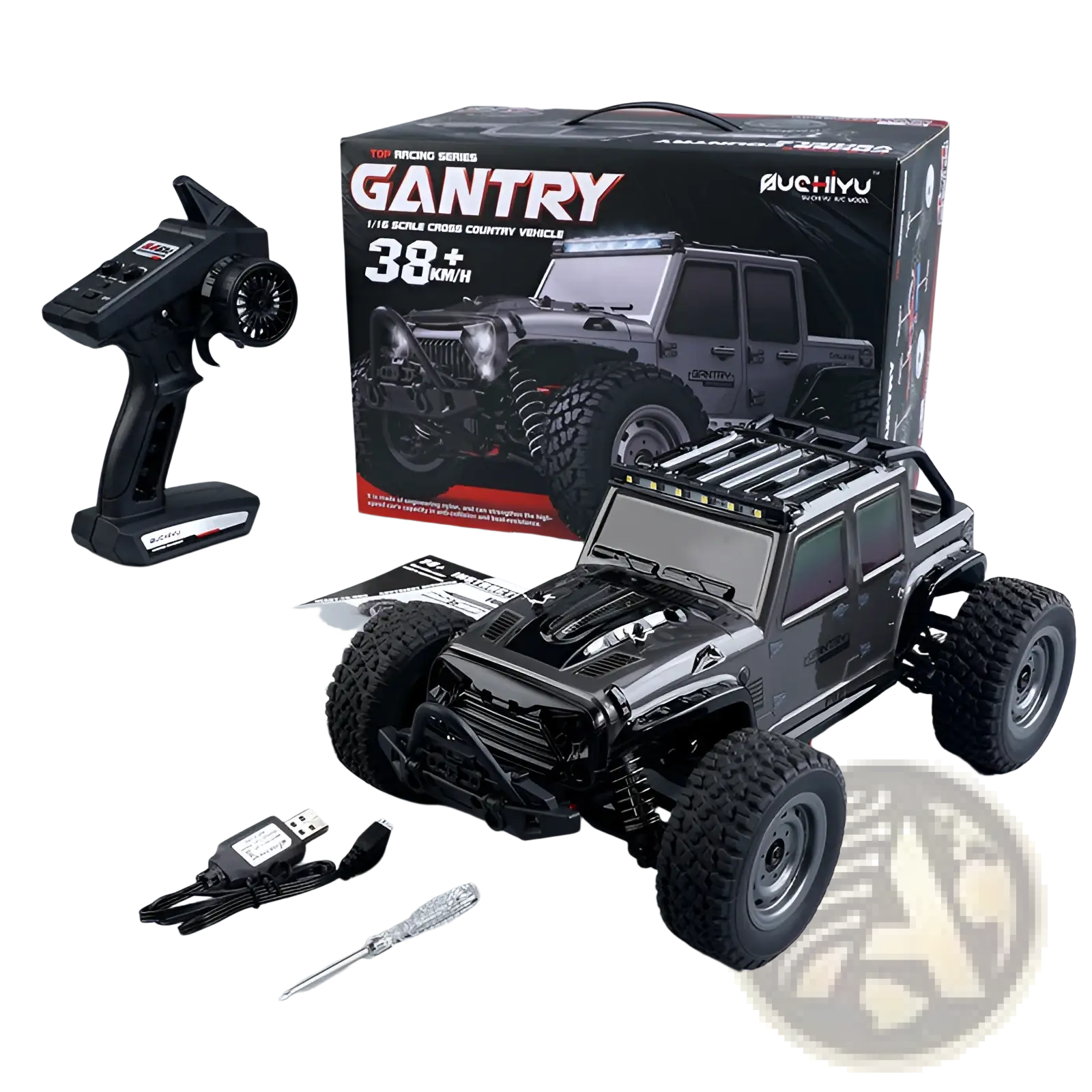 Black 1 16 scale gantry remote control high speed off-road jeep toy with rugged tires and roof rack by auchi