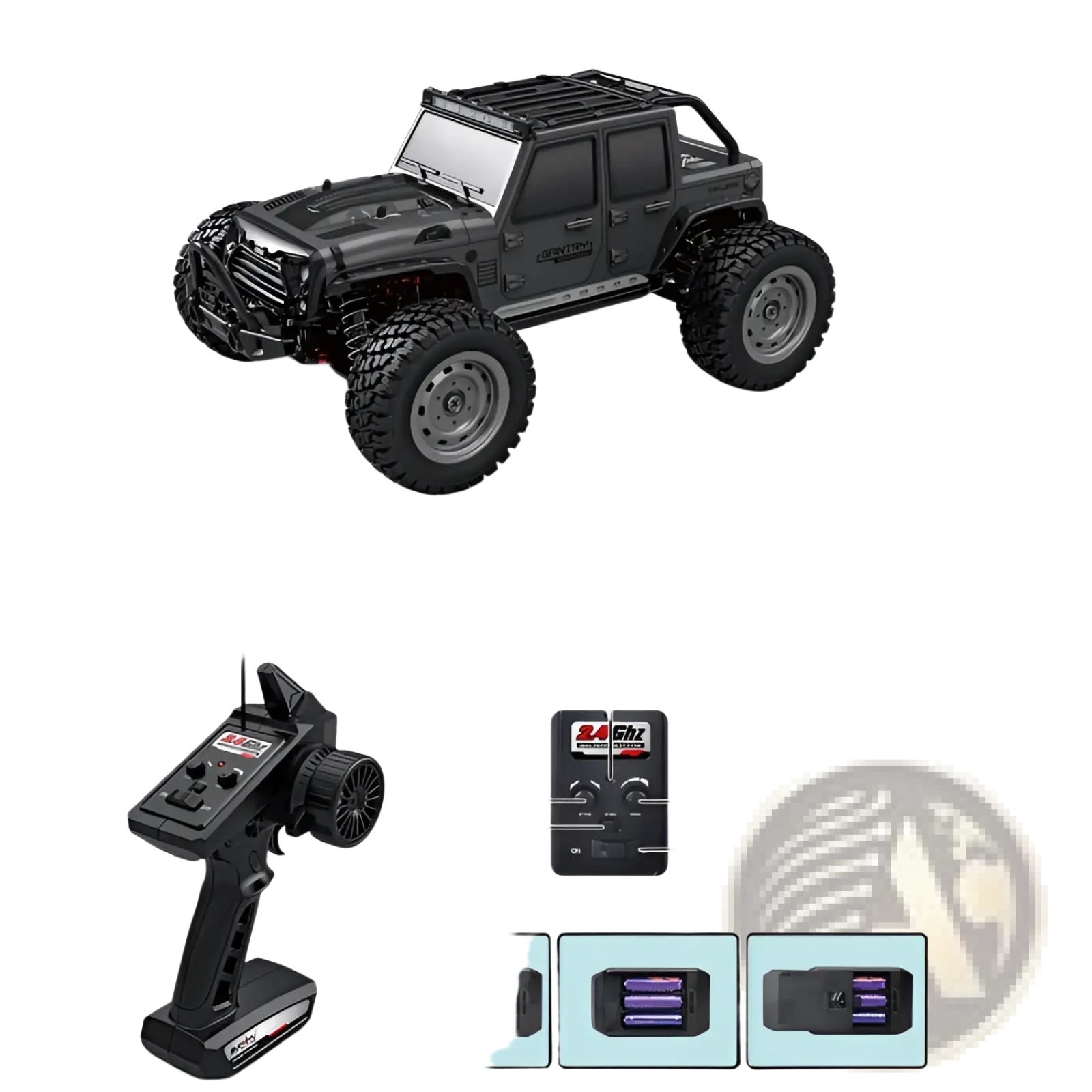Black remote control high speed 1 16 off-road jeep toy with rugged tires and roof rack for outdoor terrain