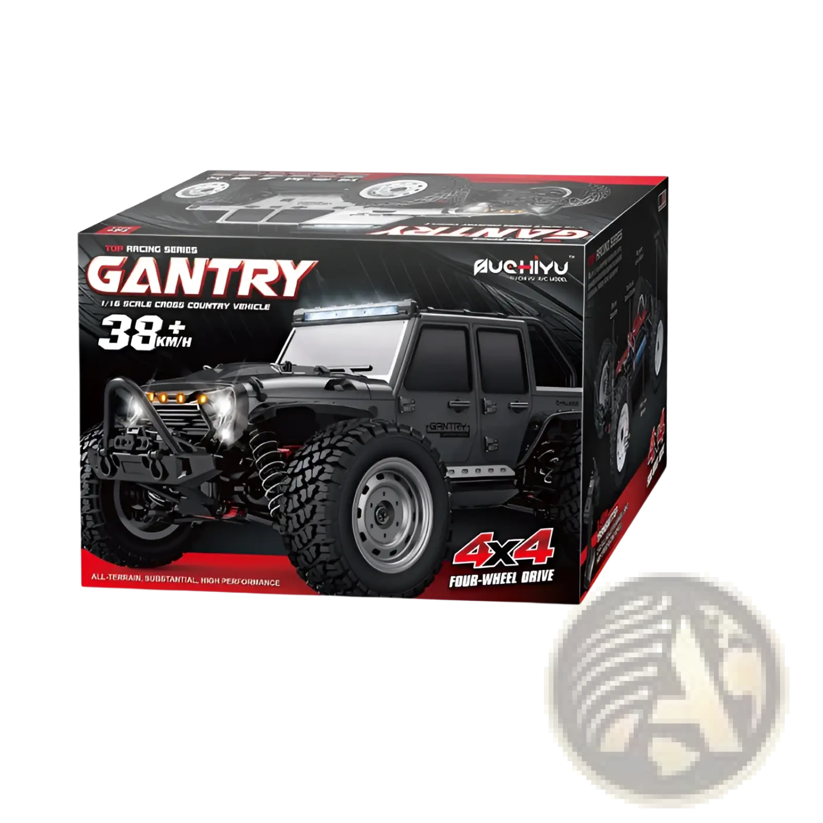 Remote control high speed 1 16 scale black and red gantry off-road jeep toy in packaging box for outdoor use