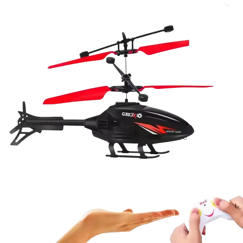 Black and red remote control induction helicopter led drone with sleek glossy finish optimized for flight time and charging time