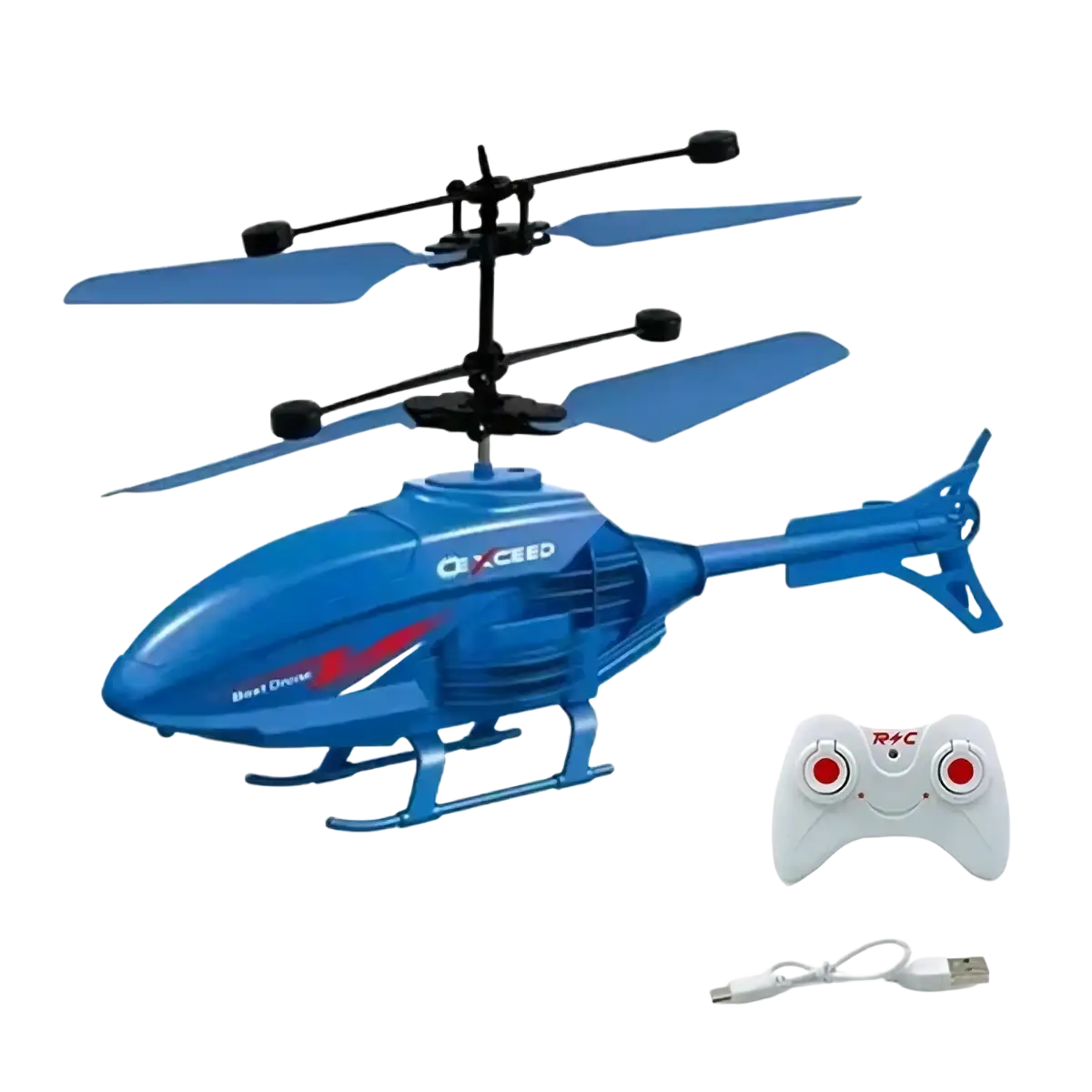 Blue cxceed remote control induction helicopter with led light and matching white controller for optimal flight time and charging time