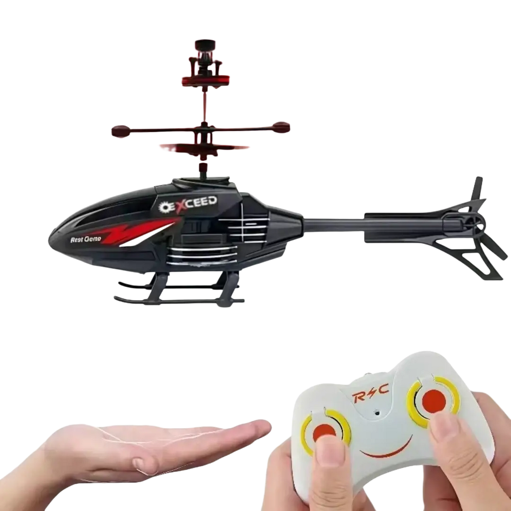 Black and red exceed remote control induction helicopter toy with infrared emitted and infrared transmitter features