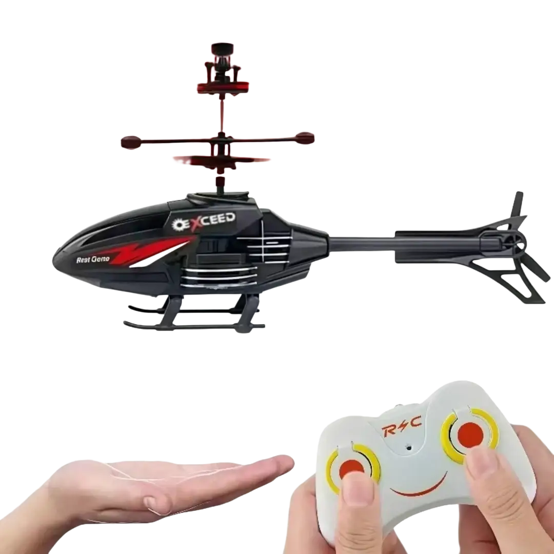 Black and red exceed remote control induction helicopter toy with infrared emitted and infrared transmitter features