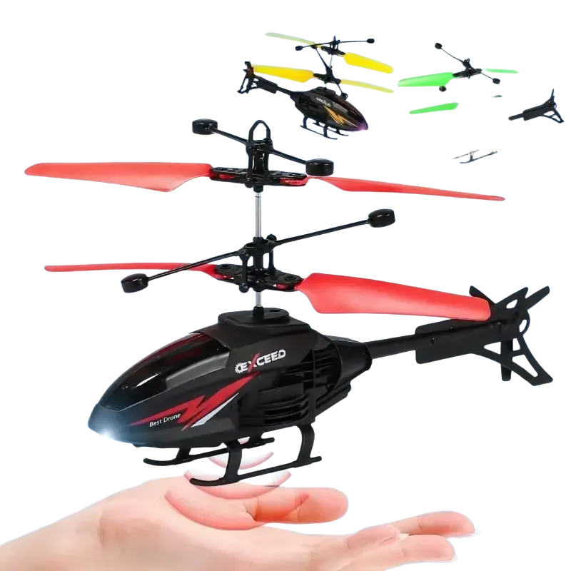 Black and red exceed remote control induction helicopter toy with glowing propellers and infrared transmitter features