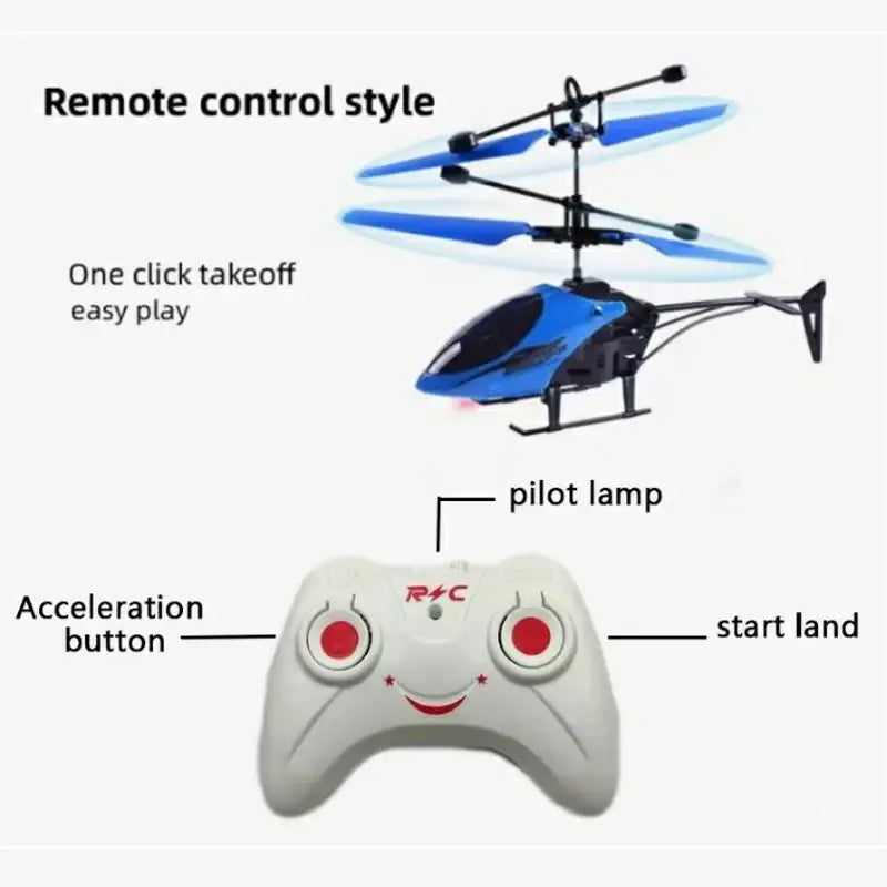 Blue and black remote control mini helicopter toy with transparent blue propellers for indoor flying
