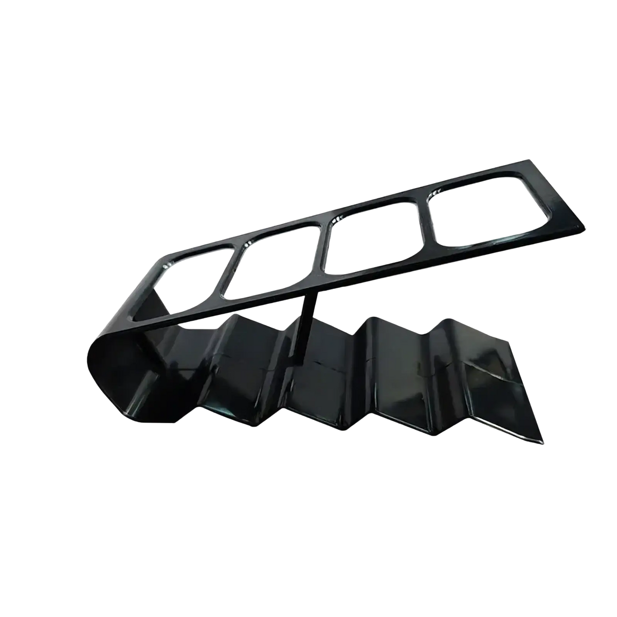 Black glossy plastic remote control organizer desktop storage rack with zigzag base and four rectangular slots