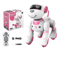 Pink and white remote control robotic dog toy with led eyes designed for interactive play and rechargeable battery