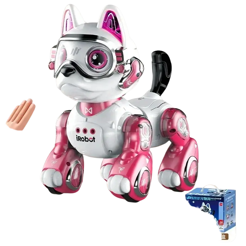 Remote control robotic horse toy with pink and white metallic accents, articulated limbs, and glowing eyes