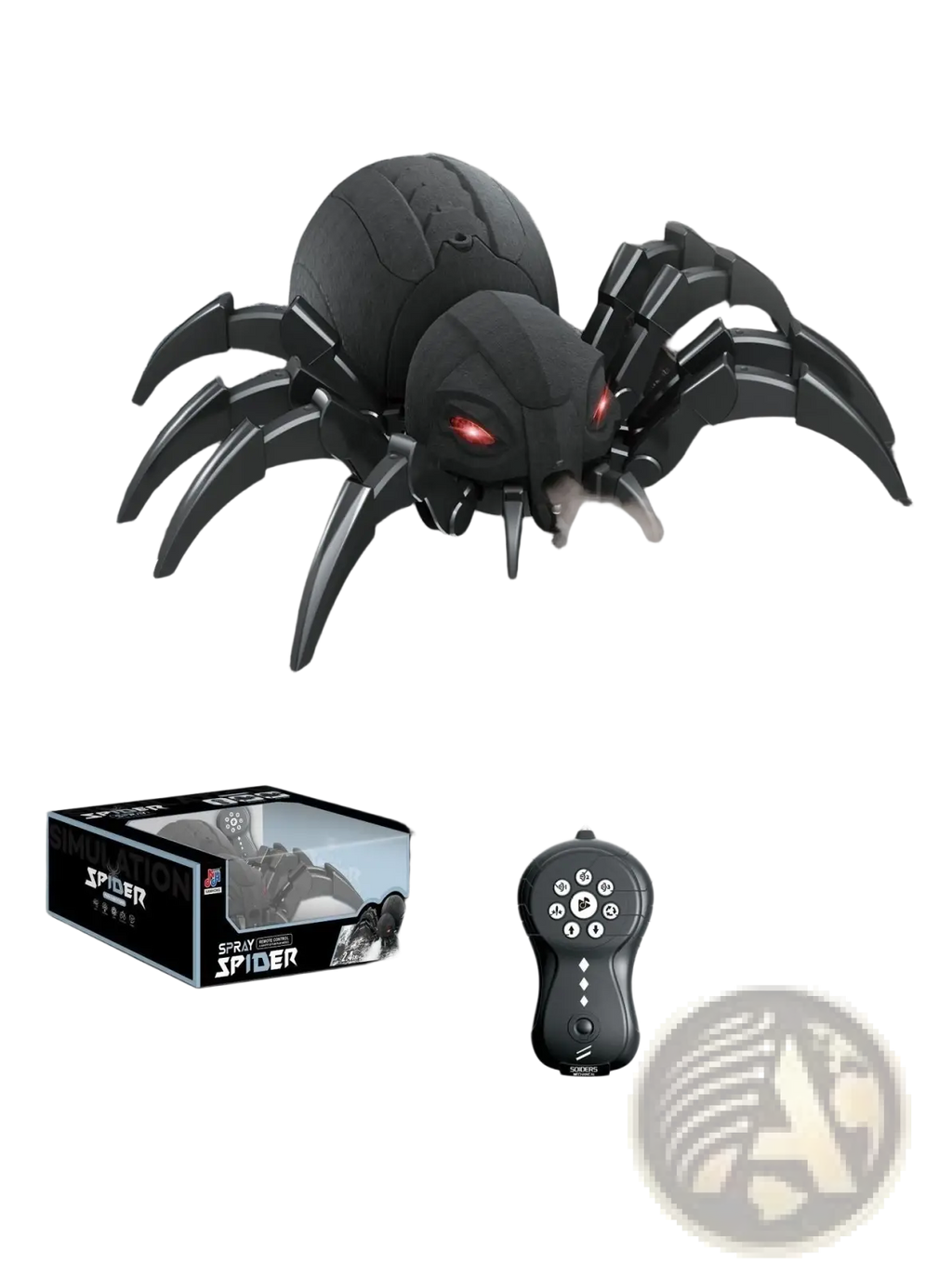 Black remote control spray dragonfly centipede toy with red glowing eyes and metallic legs for mist spraying and crawling simulation
