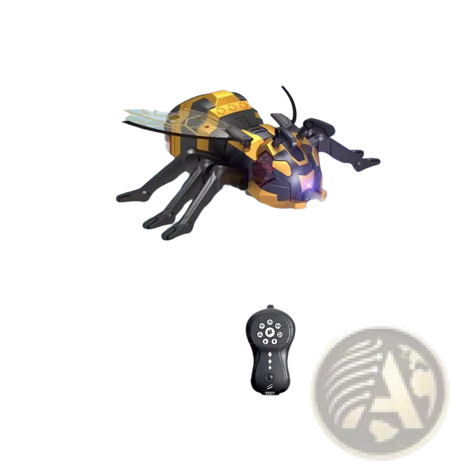 Yellow and black remote control spray dragonfly centipede toy with mechanical design led lights and spray functionality