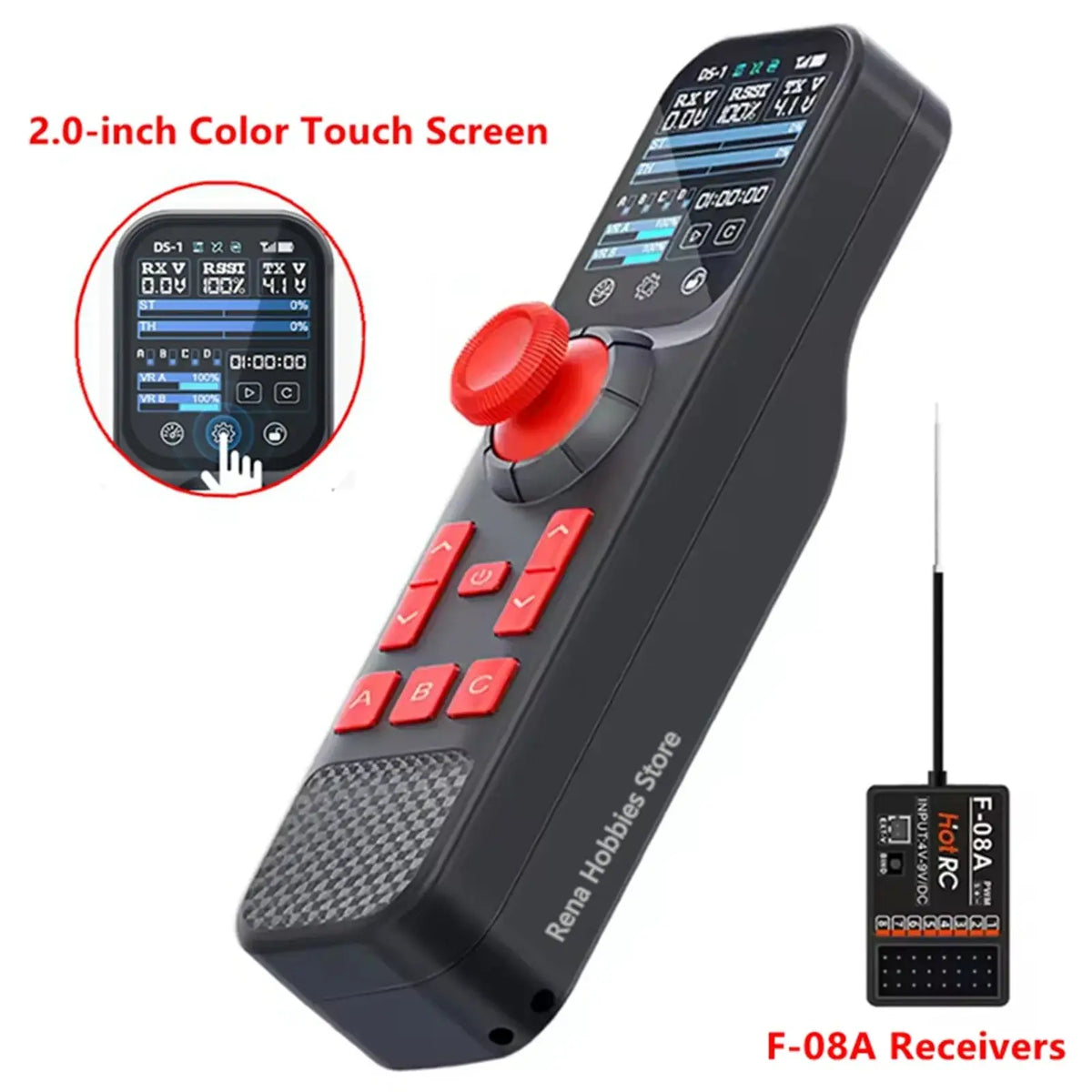 Black ds-1 remote controller with 2 inch color touchscreen red buttons carbon fiber grip rechargeable lipo battery cruise control