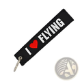Remove before flight black embroidered keychain with white i heart flying text red heart and silver metal ring