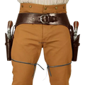 Brown leather renaissance cowboy double belt revolver holster with brass buckle and gun holsters for waistband renaissance cowboy