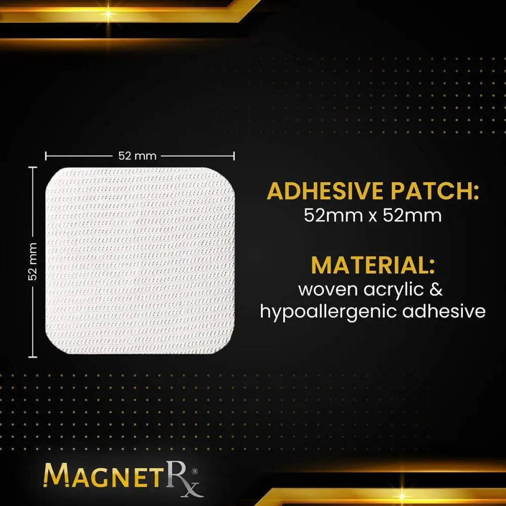 A white square hypoallergenic adhesive patch made of woven acrylic for replacement discs with spot magnets 30 pack