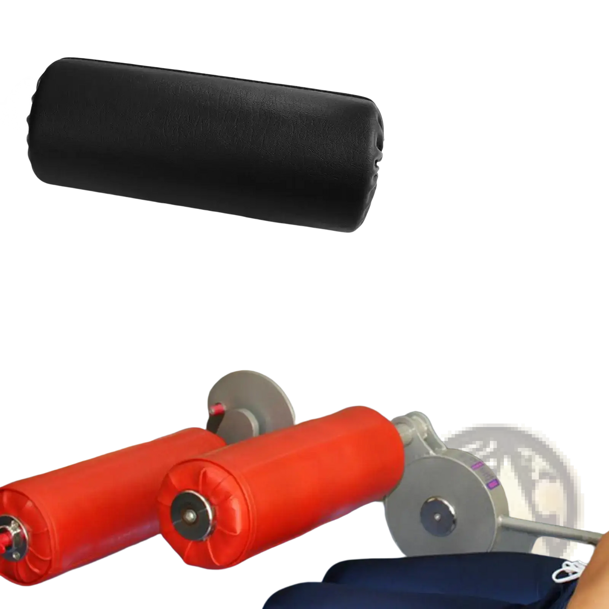 Replacement foam exercise machine roller pad with black cylindrical grip pad and textured foam surface for comfort