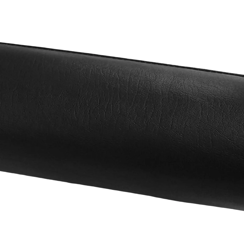 Replacement foam exercise machine roller pad featuring a black faux leather strap with textured wrinkled surface