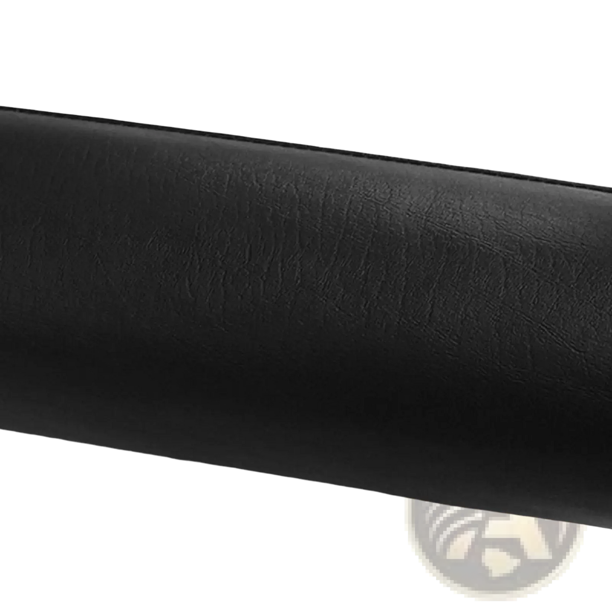 Replacement foam exercise machine roller pad featuring a black faux leather strap with textured wrinkled surface