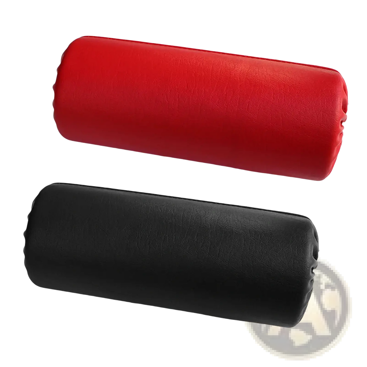 Replacement foam exercise machine roller pads with red and black textured faux leather cylindrical covers