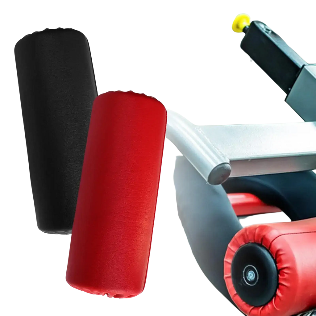 Replacement foam exercise machine roller pad with red and black cylindrical foam padding for gym equipment use