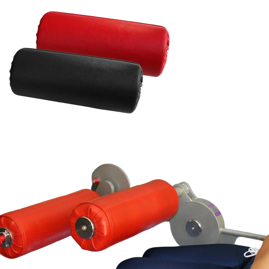 Replacement foam exercise machine roller pad featuring red padded foam handles for gym equipment use