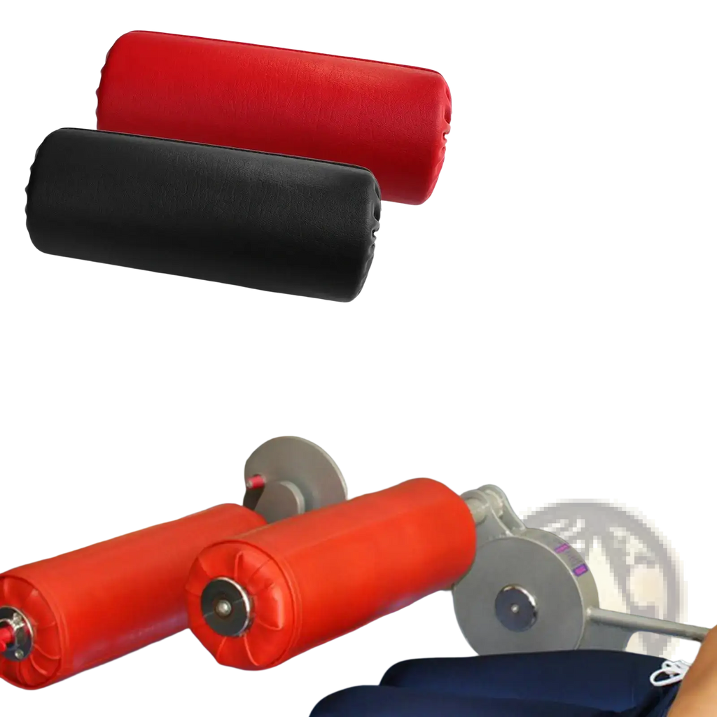Replacement foam exercise machine roller pad featuring red padded foam handles for gym equipment use