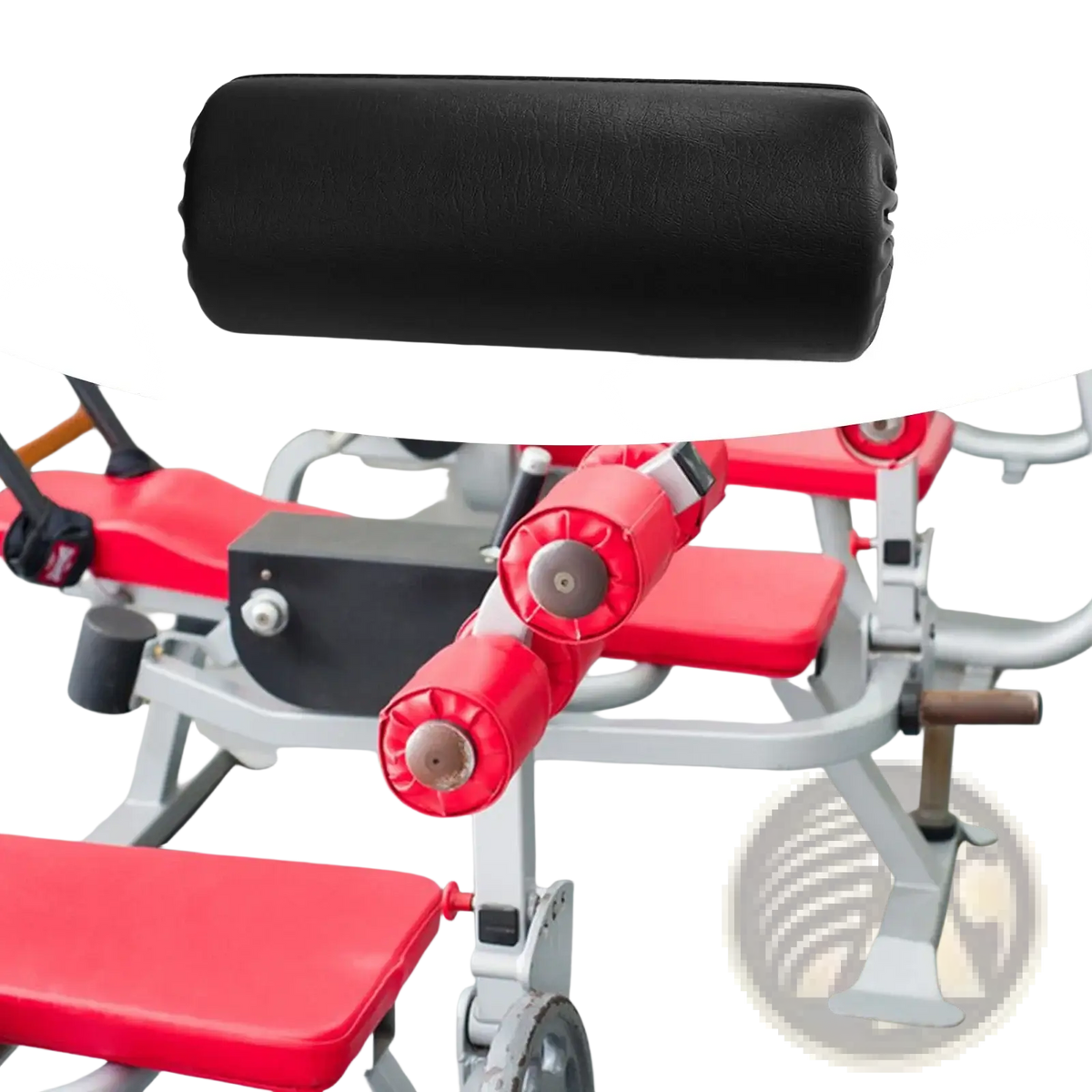 Black cylindrical replacement foam leg press roller pad with textured surface designed for gym equipment use