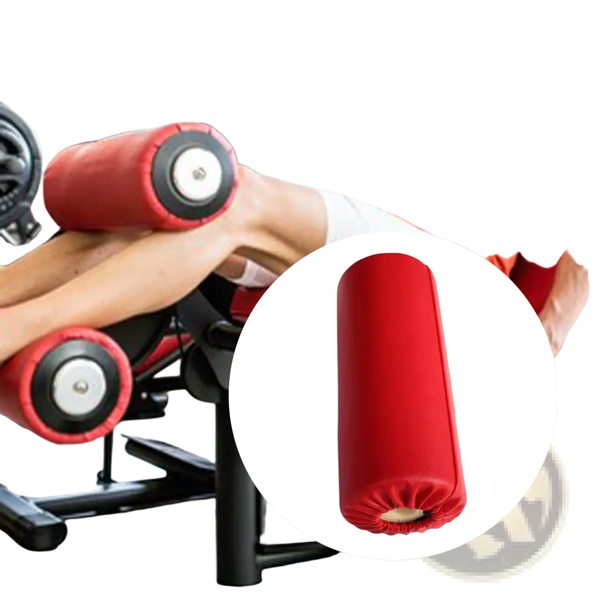 Replacement foam leg press roller pad showing a red cylindrical foam roller with black trim and white center