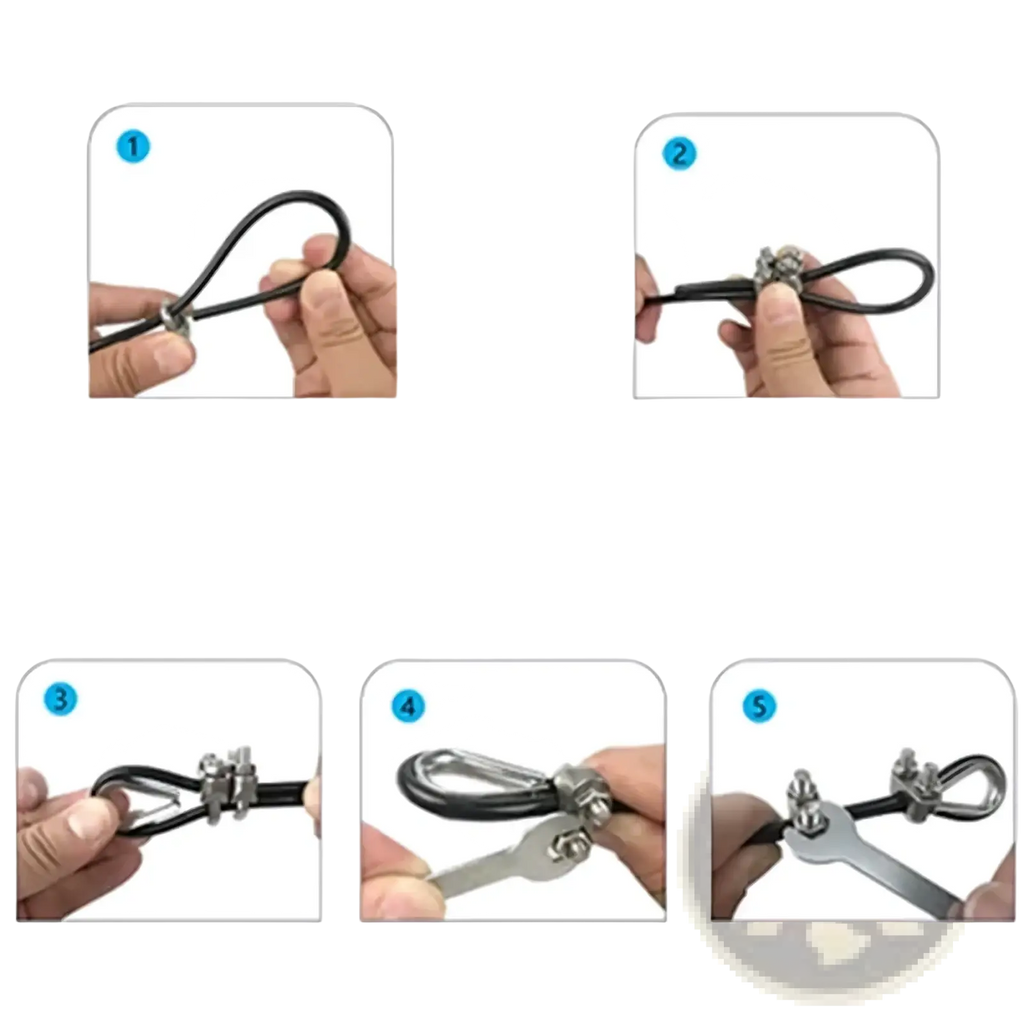 Replacement gym cable wire rope featuring black braided design with silver-toned metal hardware components