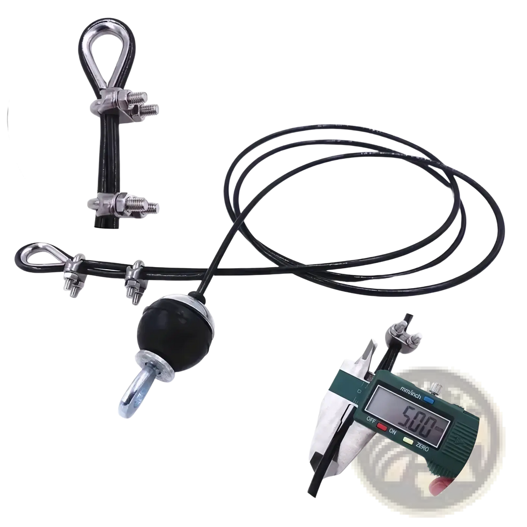 Replacement gym cable wire rope with black rubber-coated metal ball and double security clamps for pulley systems