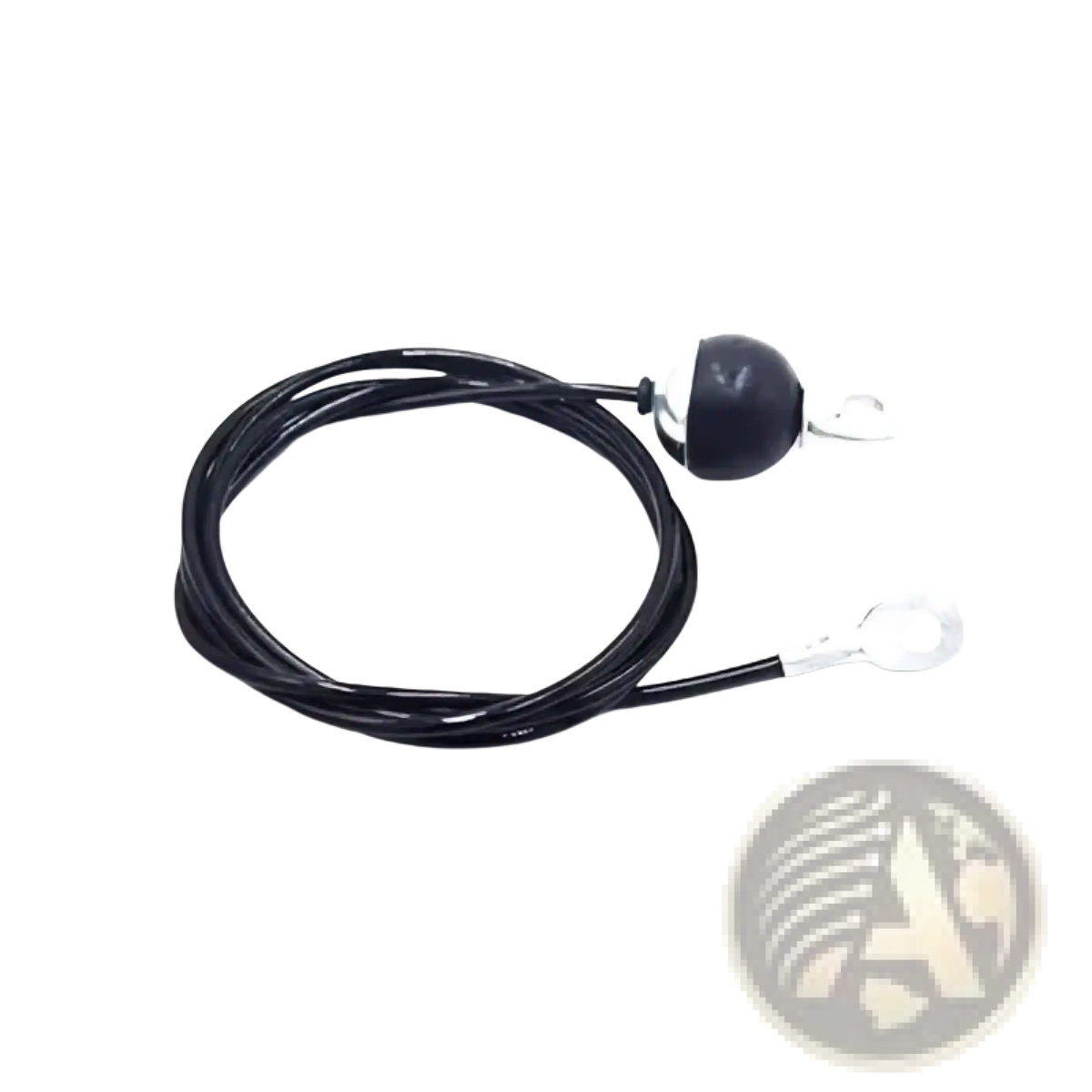 Replacement gym cable wire rope in black with spherical end cap and metal ring terminals for pulley systems