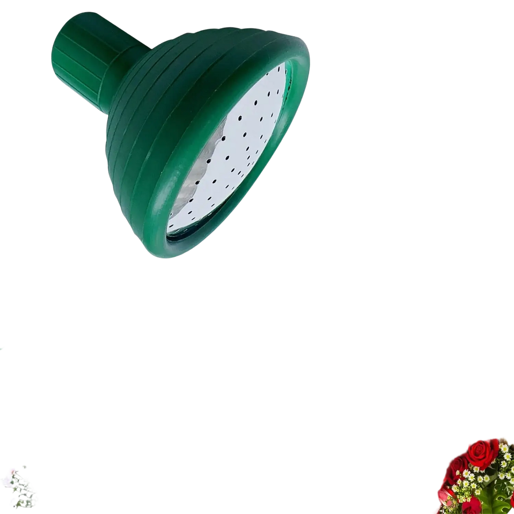 Green collapsible replacement shower head with perforated spray face for adjustable garden watering water output
