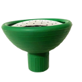 Replacement shower head for garden watering with green plastic body and white perforated water output insert