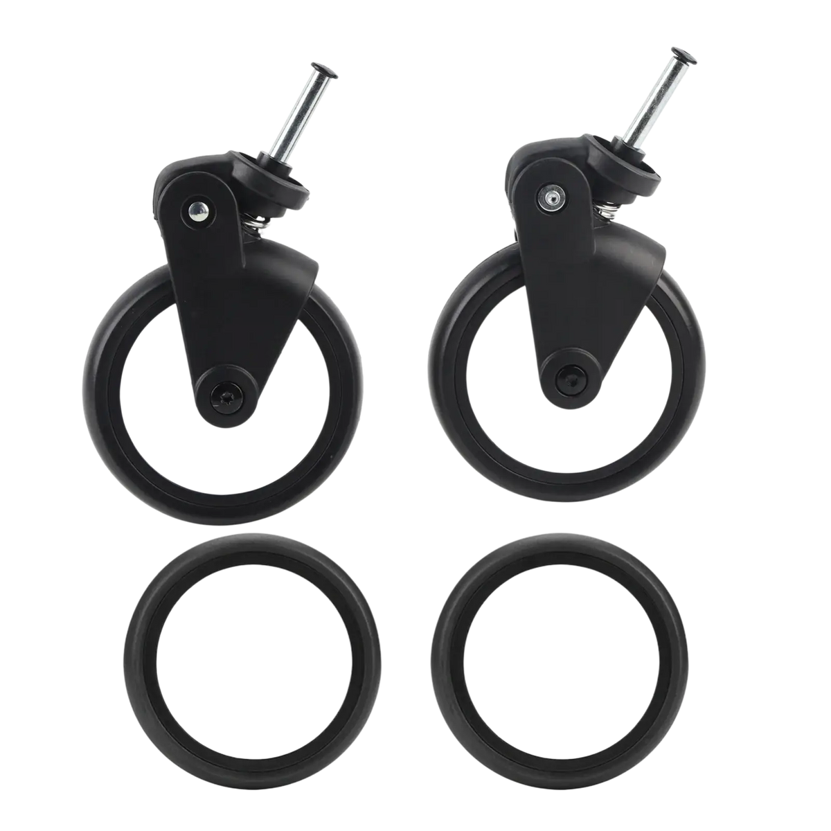 Replacement stroller wheels for Yoyo and Vovo with black and white swivel caster wheels and sturdy metal axle for smooth mobility