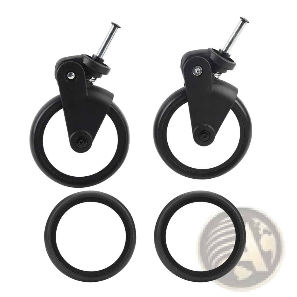 Replacement stroller wheels for Yoyo and Vovo with black and white swivel caster wheels and sturdy metal axle for smooth mobility