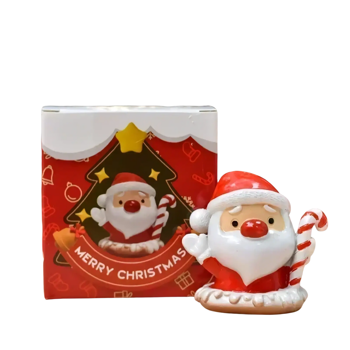 Red and white ceramic santa claus figurine holding a candy cane resin christmas animal holiday desktop decor