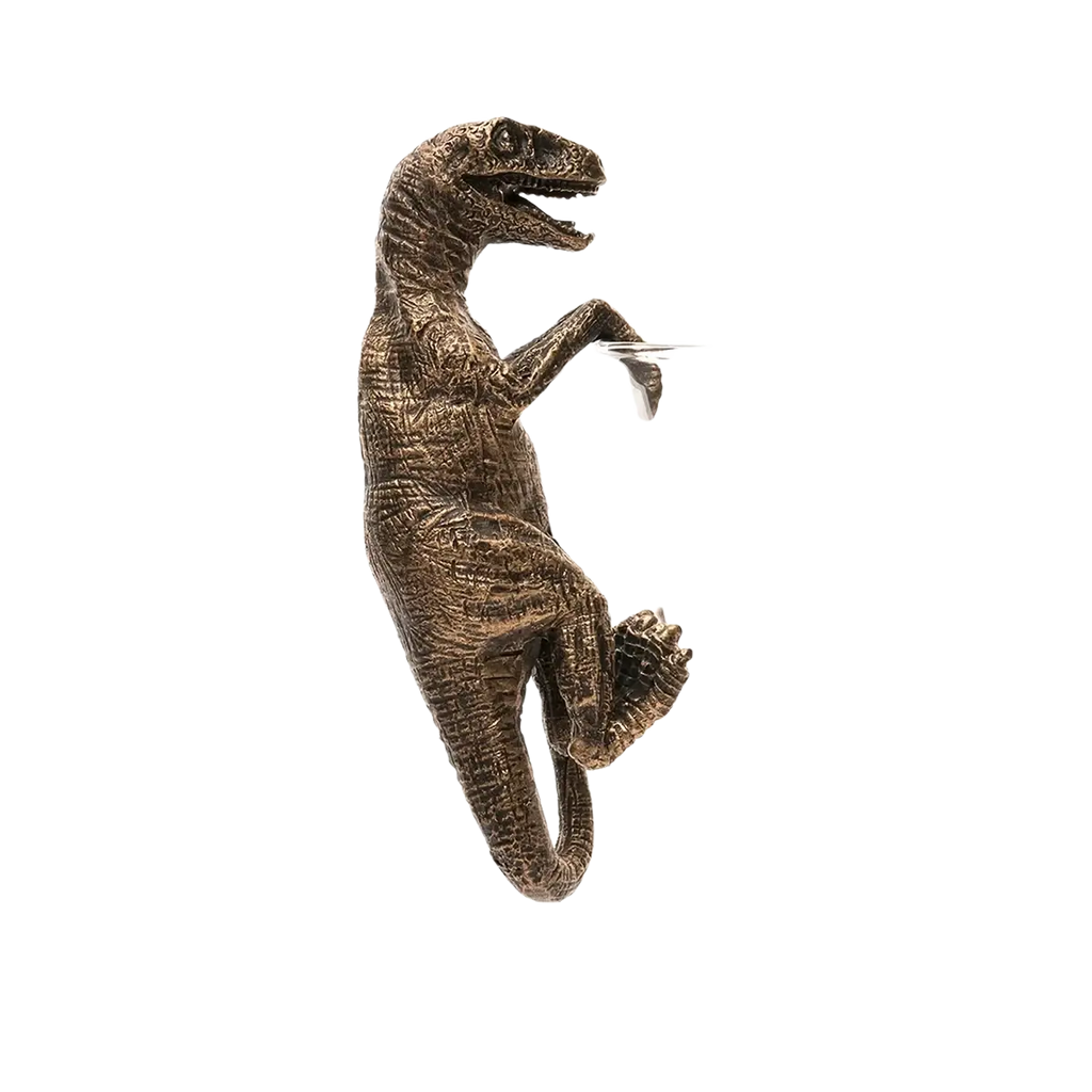 Bronze resin climbing dinosaur flower pot ornament with intricately textured scales and open jaws detailed design