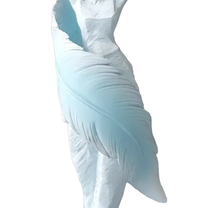 Resin dancer figurine 12x12x40cm features a delicate light blue feather sculpture with intricate ridged detailing for display effects
