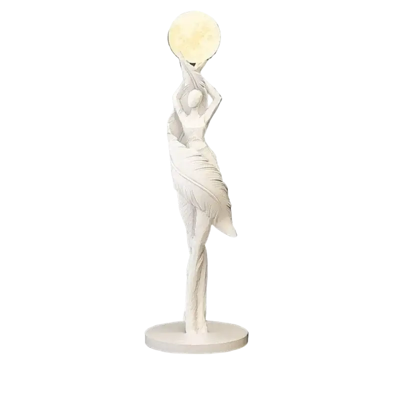 Resin dancer figurine 12x12x40cm sleek white resin sculpture of a graceful figure holding an orb for modern display effects