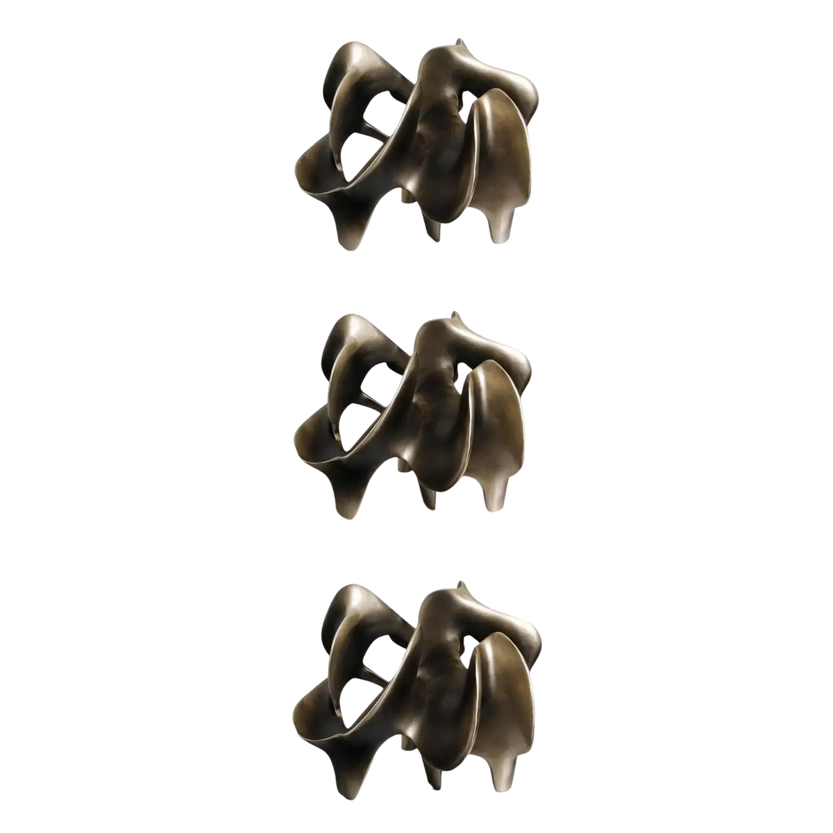 Abstract bronze-colored resin decorative item featuring flowing intertwined organic metal forms in a geometric sculpture