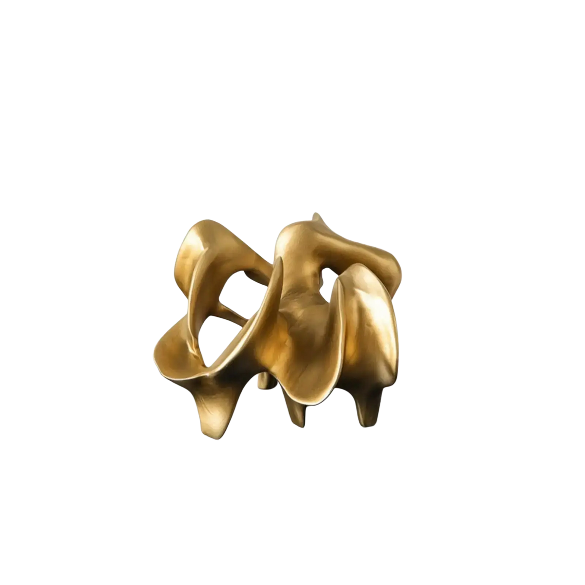 Resin decorative item featuring a golden abstract geometric sculpture with flowing intertwined forms and polished finish