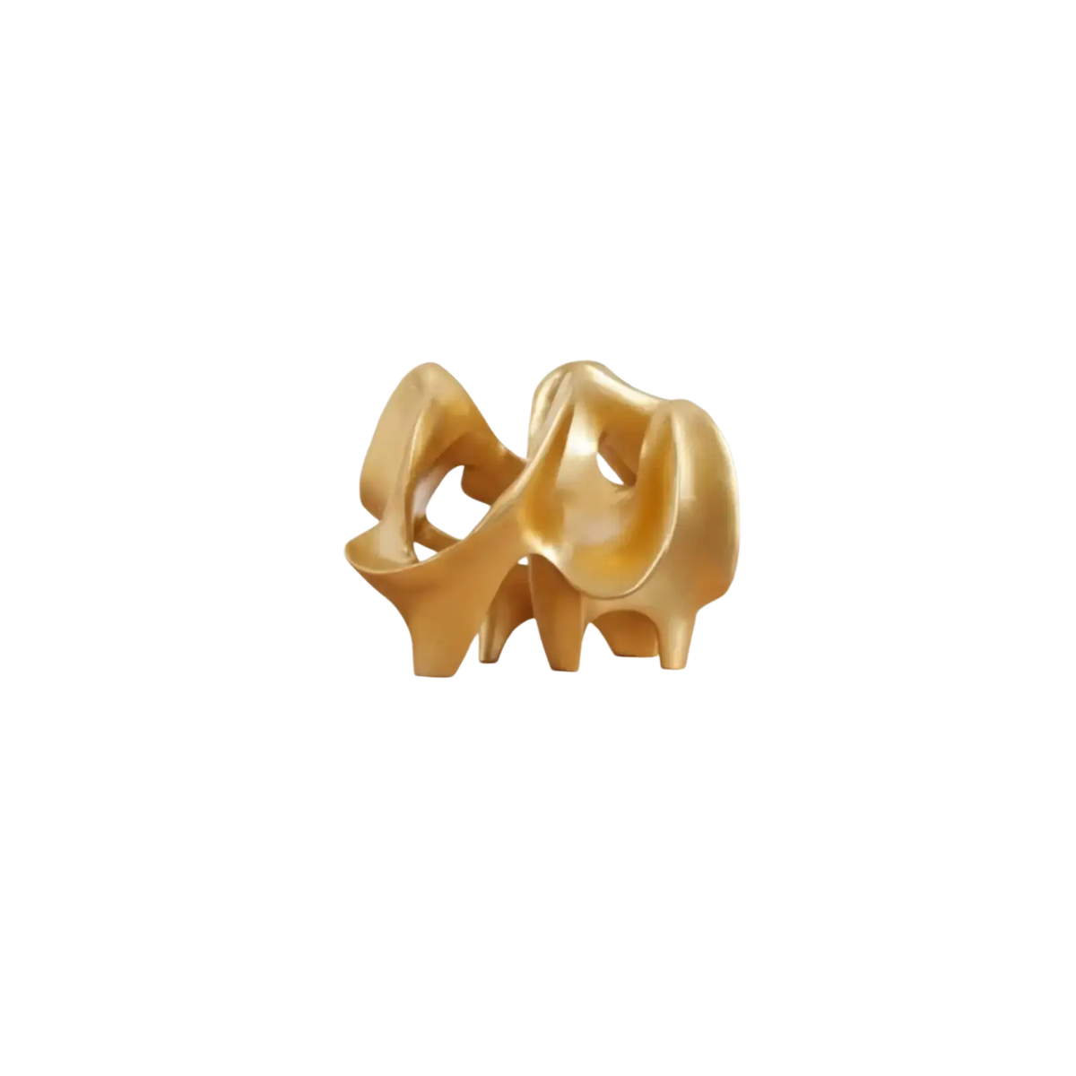 Golden abstract resin decorative item with smooth flowing curves and polished metallic finish for modern decor