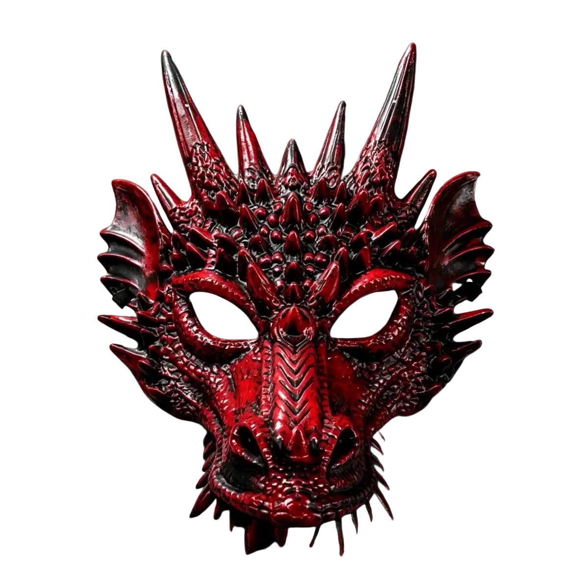 Resin dragon mask adult costume party prop featuring a menacing red design with intricate spikes and detailed scales
